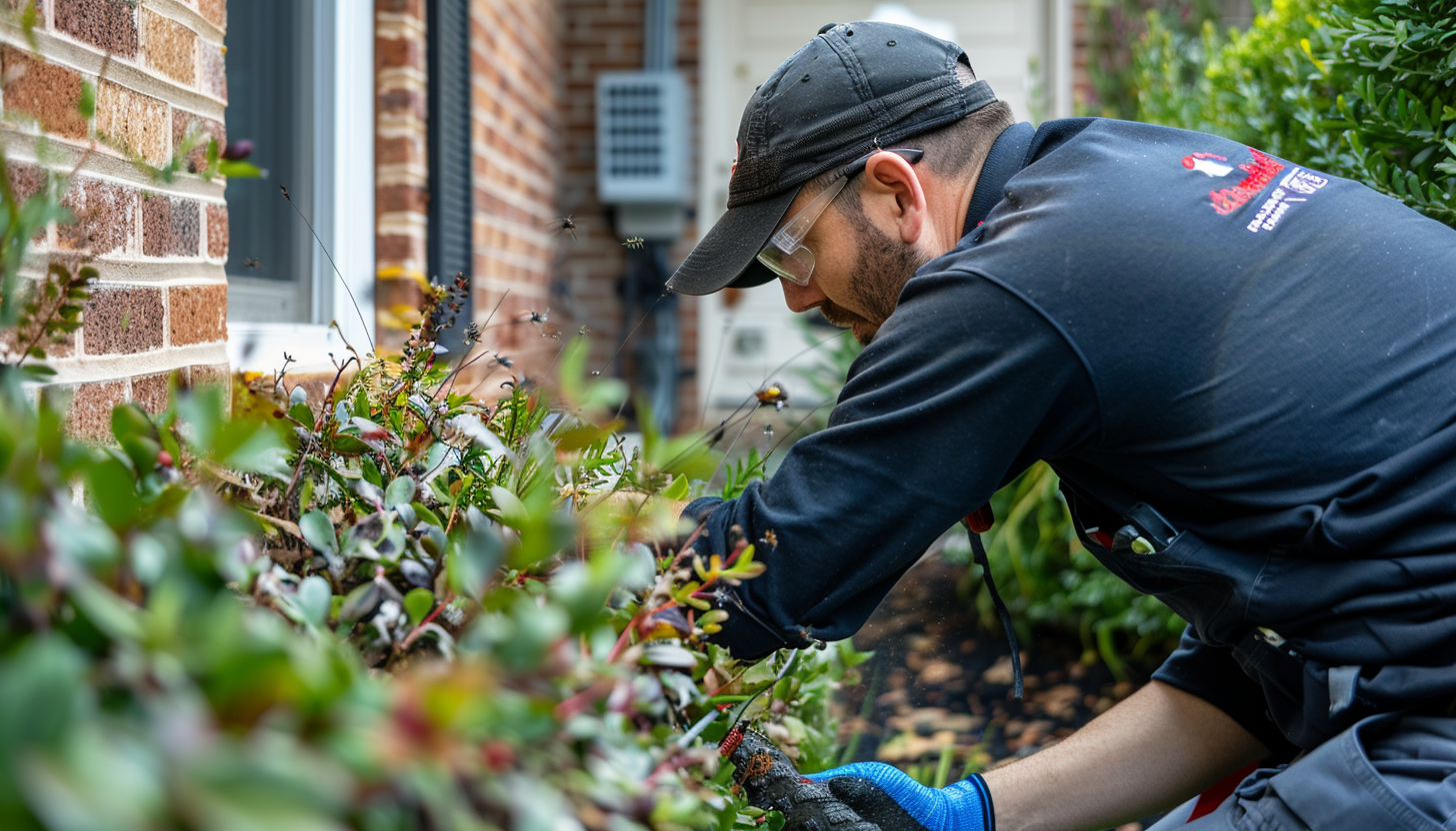 Gardener trimming bushes